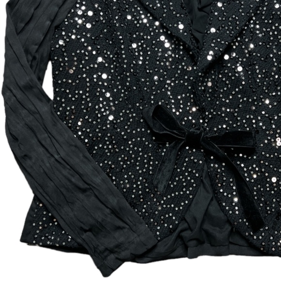 Alberto Makali Womens L Black Sequins Ruffle Collar Tie Front Blazer Jacket - Picture 4 of 5